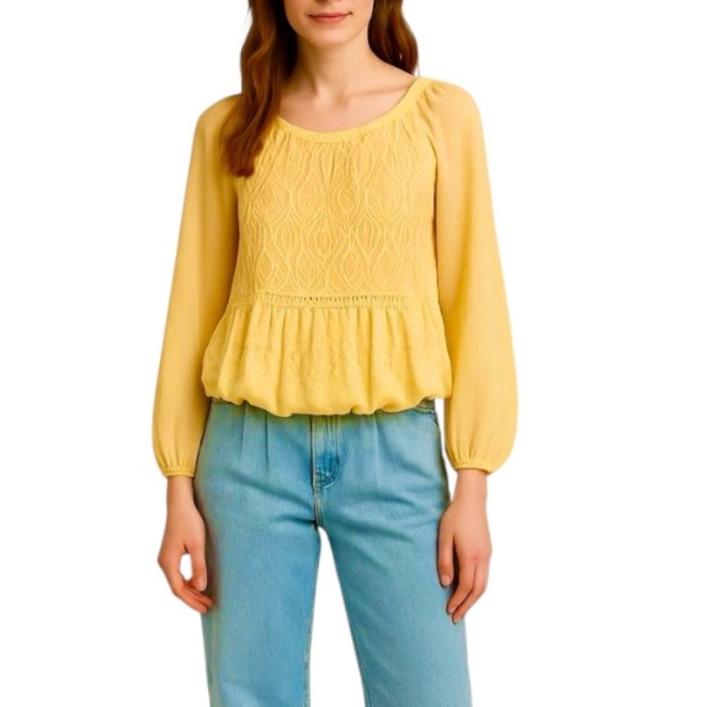 Elena Baldi Italy yellow silk blend long sleeve top blouse S